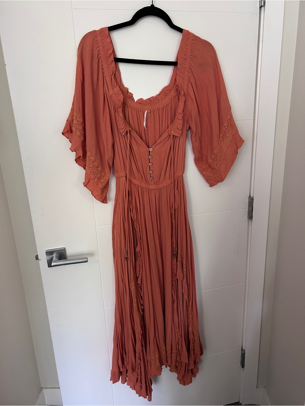 Free people Rust Orange Boho Maxi Dress with Button Front
